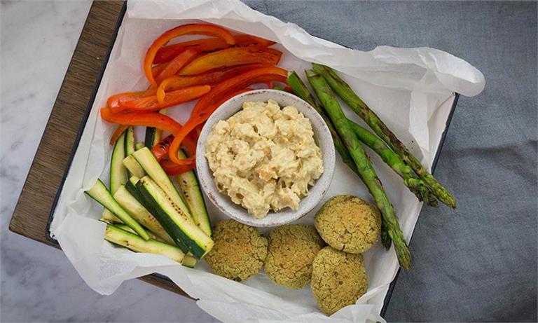 Delicious Falafel, Grilled Vegetable & Homemade Hummus Plate