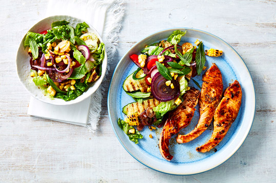 Barbecued Salmon With Warm Zucchini Salad 